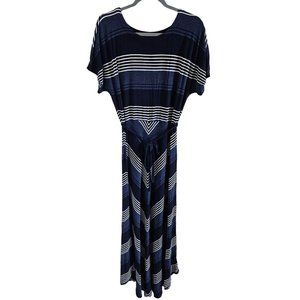 Tommy Hilfiger Woman Size L Maxi Dress Geometric Print Tie Belt Casual Comfort